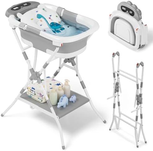 2-in-1 Baby Bath with Stand, Foldable Dinosaur Bathtub by AVIDOR