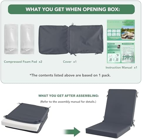 Summsun 2-Pack High Back Outdoor Chair Cushions, 20 x 20 Inch, Dark Grey - Image 4