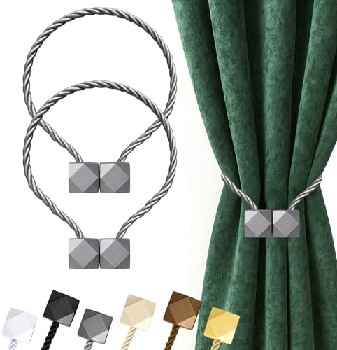 Hion Magnetic Curtain Tiebacks Grey 2pcs, Curtain Tiebacks Buckles Holdbacks by Hion