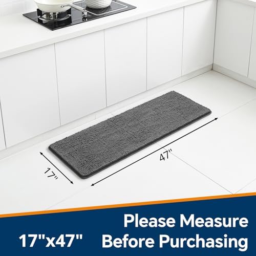 Chenille Bathroom Runner Rug 17"x47" Dark Gray, Plush Bath Mat - Image 2