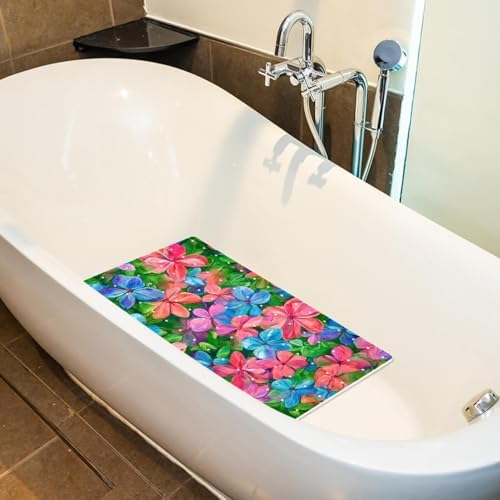 Shower Mat Non Slip 26.8 x 15.1 Inches, Colorful Flower Bathtub Mat Shower - Image 4