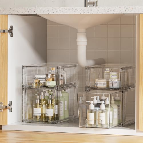 Vtopmart Clear Stackable Storage Drawers, 6 Pack Medium Organizer Set - Image 4