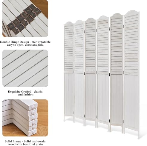 Room Dividers, 5.75Ft Individual Privacy Screens Foldable Wooden Louver & MDF - Image 3