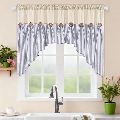 ASPMIZ Farmhouse Cotton Linen Swag Valances - Image 2