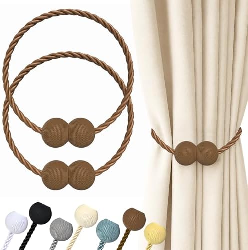 Hion Magnetic Curtain Tiebacks Dark Brown 2pcs, Curtain Holdbacks Hooks by Hion