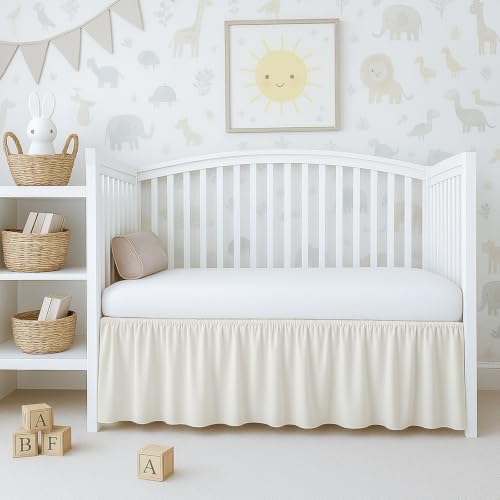 Cottington Lane Ivory Crib Skirt Dust Ruffle 14" Drop, Fits 28" x 52" by CottingtonLane