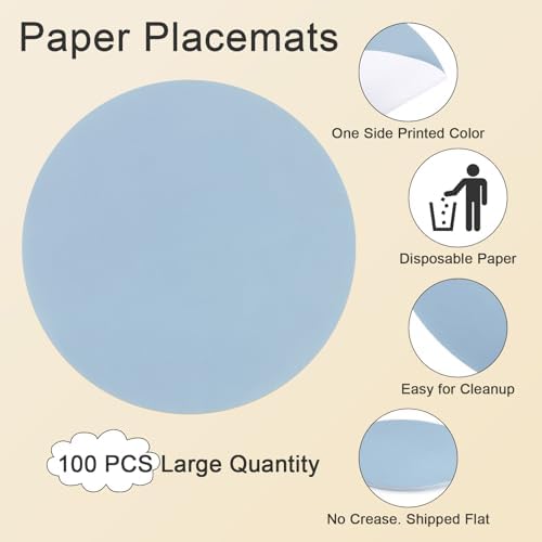 SHACOS 100 PCS Round Paper Placemats 13 inch Disposable Paper Place Mats - Image 2