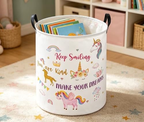 Essme Kids Laundry Basket, Unicorn Hamper Collapsible Waterproof Storage Bin - Image 6