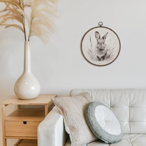 GWFSJYU Vintage Bunny Rabbit Framed Wall Art, Easter Farmhouse Bunnies Round - Image 4