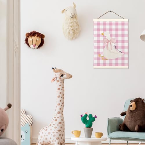 LKETW Pink Plaid Goose Poster Hanger Frame, 12x16 Inch, Preppy Wall Art - Image 4