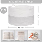INDRESSME 115L Extra Large Woven Rope Blanket Basket Living Room - Image 2