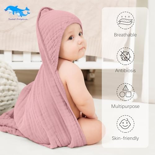 SWEET DOLPHIN Muslin Hooded Baby Bath Towels - Image 2