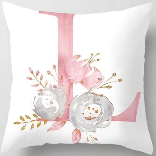 Pink Throw Pillow Covers Cute Alphabet Decorative Cushion Covers Square Letter by TillskuchThrowPillowCovers