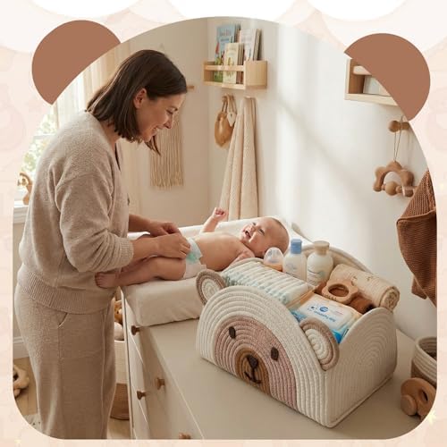 Large Baby Diaper Caddy Organizer Cute Bear Cotton Rope Empty Gift Basket - Image 4