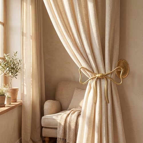 Kathfly 4 Pcs Bow Curtain Holdbacks Gold Metal Curtain Tiebacks Wall Mounted - Image 7