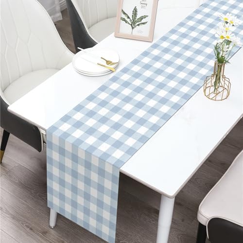 Dusty Blue Gingham Table Runner Light Blue Checkered Boy Girl Baby Shower - Image 2
