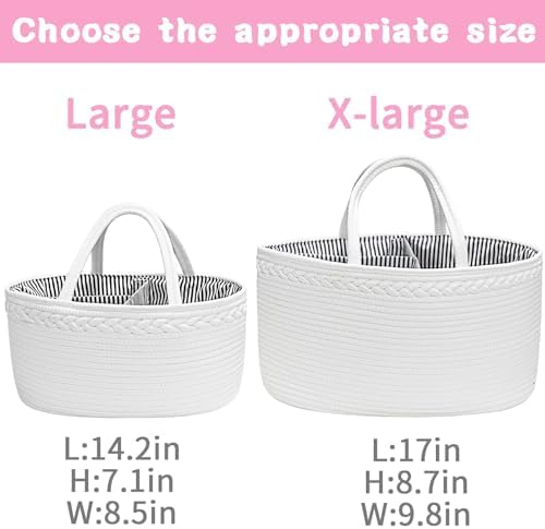ABenkle X-Large Diaper Caddy Organizer, Boho Rustic Cotton Rope Nursery Baby - Image 2