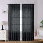 Lecloud Leia Black Sheer Curtains 90 Inches Long 2 Panels, Airy Leaf Textured by Lecloud