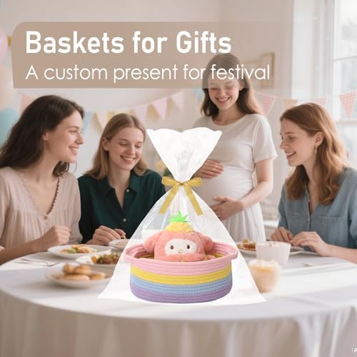 JMvicyroam Small Woven Basket, Empty Gift Basket, Rainbow/3 Pack - Image 4