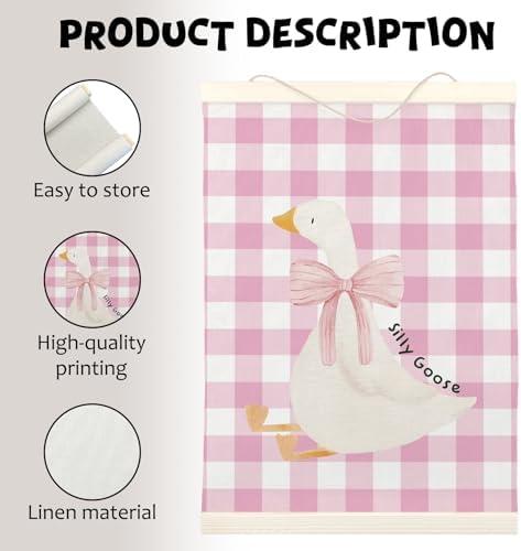 LKETW Pink Plaid Goose Poster Hanger Frame, 12x16 Inch, Preppy Wall Art - Image 7