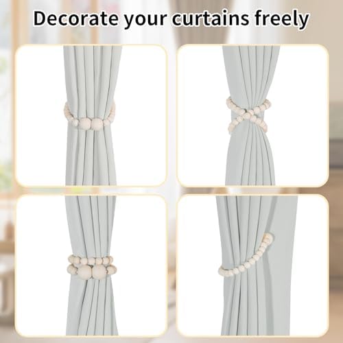 KLOGTSIND Magnetic Curtain Tiebacks, 6 Pack Wood Bead Curtain Holdbacks - Image 3