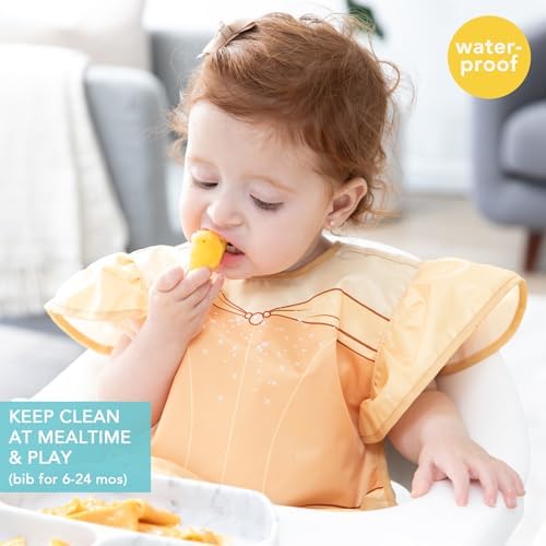 Bumkins Disney Ruffle Apron Bib and 3-pack Snack Bags, Waterproof Fabric - Image 2