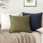 Foindtower Linen Solid Decorative Throw Pillow Covers 22x22 Inch Navy Blue - Image 5
