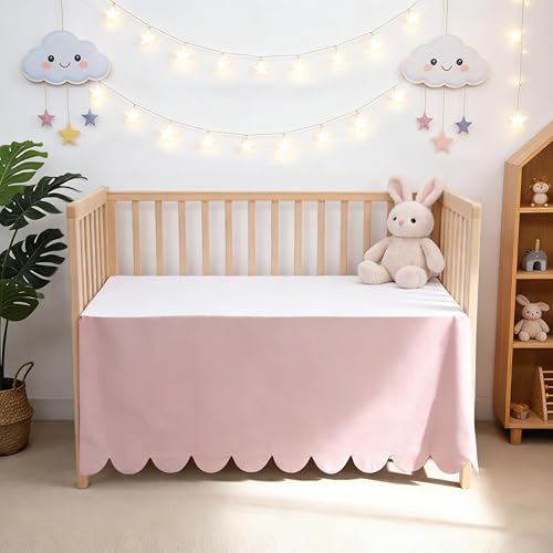 Shunjie.Home Scallop Edge Crib Skirt Pink, 100% Egyptian Cotton 400 Thread - Image 7