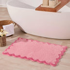 ORTIGIA Cute Pink Scalloped Bath Mat, Fun Plush Microfiber Scallop Bathroom by ORTIGIA