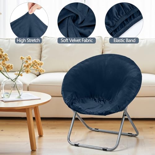 Velvet Stretch Saucer Chair Cover, Round Moon Chair Cover - Image 4