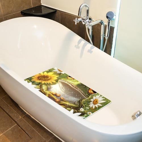Shower Mat Non Slip 26.8 x 15.1 Inches, Frog Daisies Bathtub Mat Shower Stall - Image 5