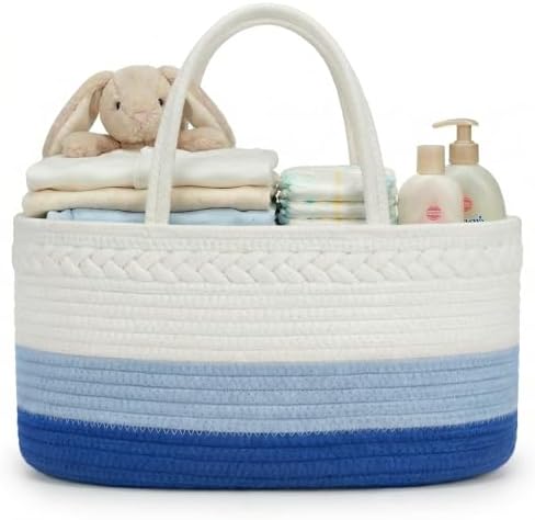 luxury little Diaper Caddy Organizer, Large Cotton Rope Nursery Baby Basket by LuxuryLittle