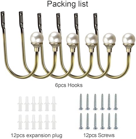6 Pack Curtain Holdbacks Wall Mounted Curtain Tiebacks Hooks Plastic Pearl U - Image 3