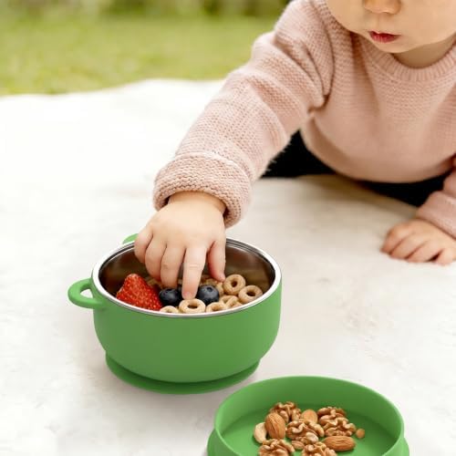 Bakpoco 2-in-1 Stainless Steel Baby Bowls, Leak-Proof Lids & Suction Silicone - Image 3