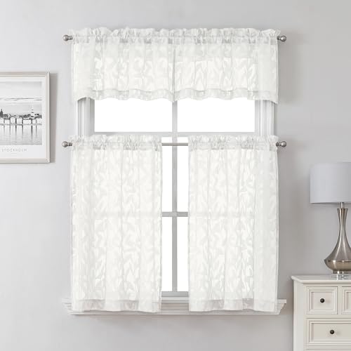 Lecloud Leia Ivory Sheer Kitchen Curtains 24 Inch Length 2 Pcs, Jacquard - Image 6