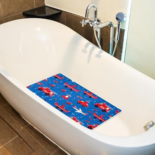 Bathtub Mat Non Slip 26.8x15.1 Inch, Fire Trucks and Plane Shower Mat - Image 5