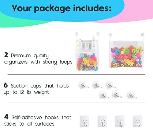 2 x Mesh Bath Toy Organizer + 8 Ultra Strong Hooks – The Perfect Bathtub Toy - Image 5