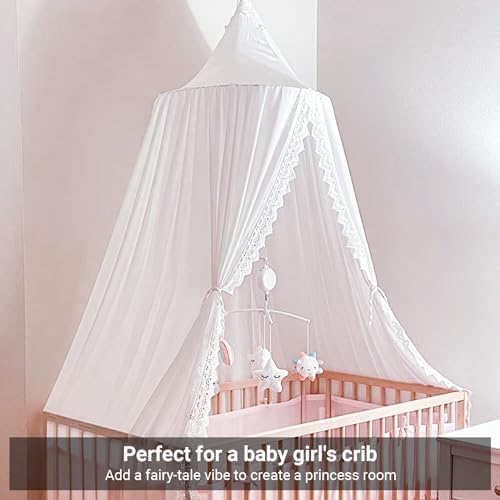 OldPAPA Kids Bed Canopy with Pom Pom Hanging Mosquito Net - Image 5