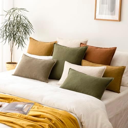 Foindtower Linen Solid Decorative Throw Pillow Covers 18x18 Orange Brown - Image 7