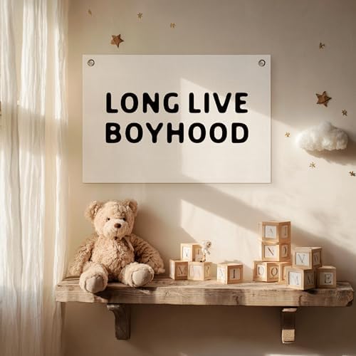 Long Live Boyhood Banner – Boy Room Decor Linen Banner Hanging Flag Retro Pink - Image 2