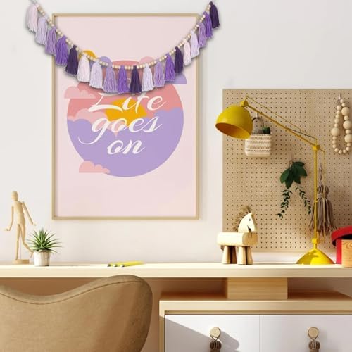 Purple Yarn Wood Bead Tassel Garland Wall Hanging Decor Boho Lavender Banner - Image 5