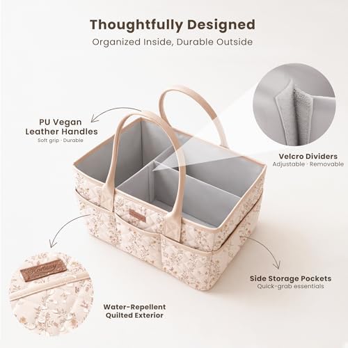 Konssy Baby Diaper Caddy Organizer, Floral Design - Image 3