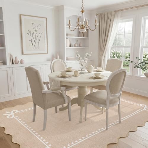 Garvee Scalloped Bow Rug Camel Washable Solid 3x5 Area Rugs - Image 3