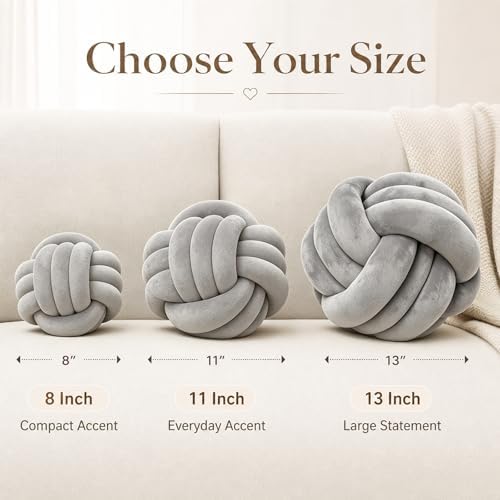 Petrella Light Gray Knot Pillow Ball, 8 Inch Round Accent Decorative Pillow - Image 3