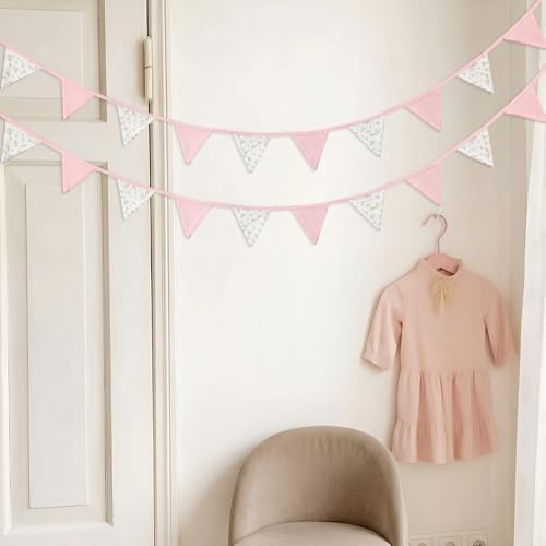 Hahafelt 2 Pcs Floral Pennant Banner Flags Pink Nursery Triangle - Image 4