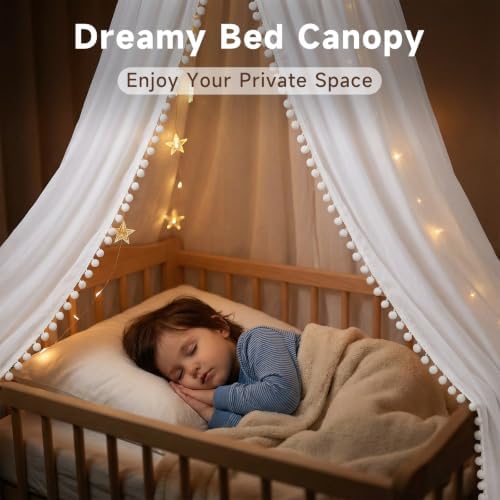 LOAOL Bed Canopy with Pom Pom Kids Reading Nook Hanging Tent - Image 6