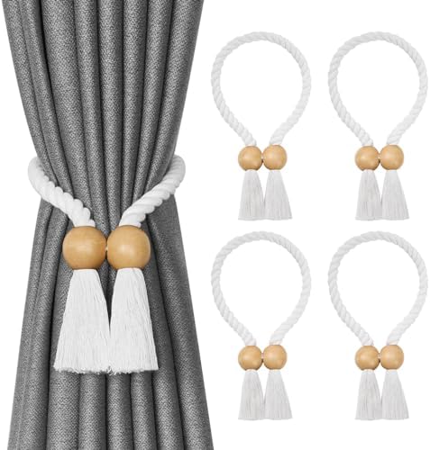 NICEEC 4 Pack Wooden Ball Magnetic Curtain Tiebacks Boho Home Decor Drape Tie by NICEEC