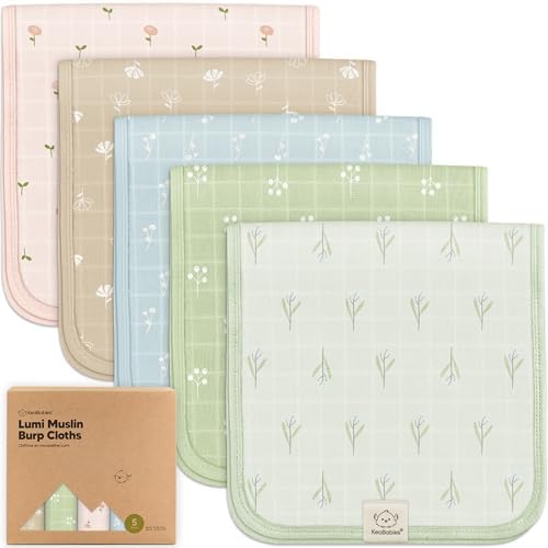 KeaBabies Cotton Muslin Burp Cloths Baby Boy, 5pk 20x10 by KeaBabies
