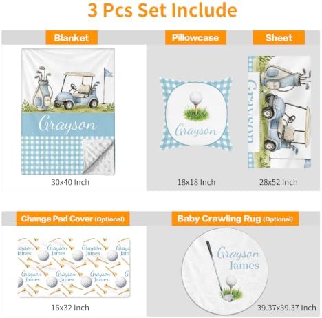 Custom Baby Boy Minky Crib Bedding Set, Golf Bedding 3 Pcs Set - Image 4