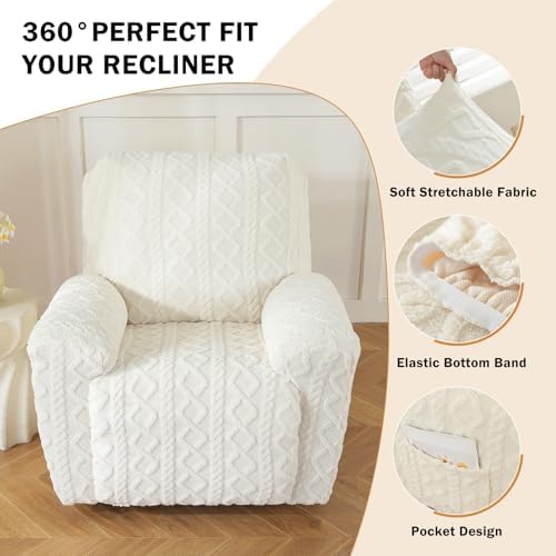 vctops 4 Pieces Recliner Chair Covers, Geometric Jacquard Plush Recliner - Image 3